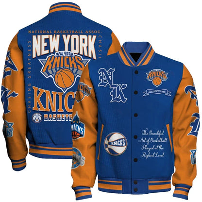 [HOT DEAL] NEW CUSTOMIZED NBA04 NYK NEW YORK KNICKS BASEBALL JACKET, SATIN VARSITY JACKET