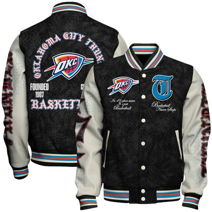 [HOT DEAL] NEW CUSTOMIZED NBA01 OCT OKLAHOMA CITY THUNDER BASEBALL JACKET, SATIN VARSITY JACKET
