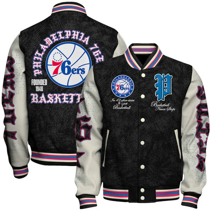 [HOT DEAL] NEW CUSTOMIZED NBA26 P76 PHILADELPHIA 76ERS BASEBALL JACKET, SATIN VARSITY JACKET