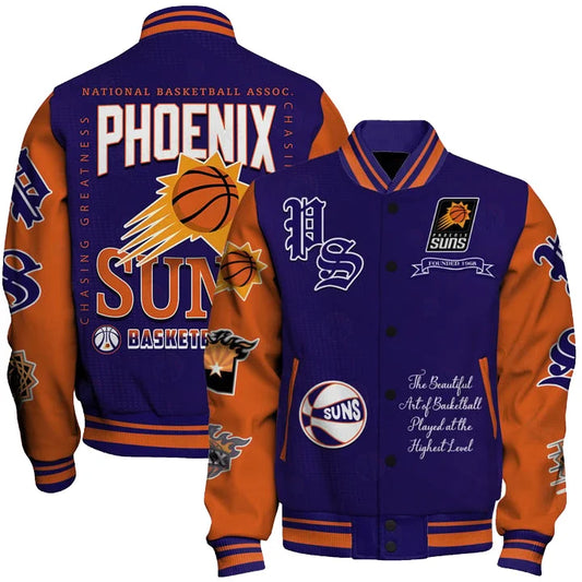 [HOT DEAL] NEW CUSTOMIZED NBA21 PSU PHOENIX SUNS BASEBALL JACKET, SATIN VARSITY JACKET