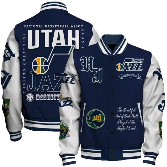 [HOT DEAL] NEW CUSTOMIZED NBA29 UJZ UTAH JAZZ BASEBALL JACKET, SATIN VARSITY JACKET