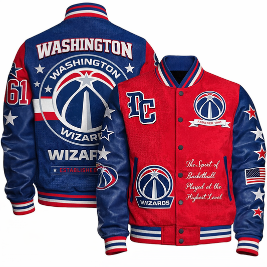 [HOT DEAL] NEW CUSTOMIZED NBA28 WWI WASHINGTON WIZARDS BASEBALL JACKET, SATIN VARSITY JACKET